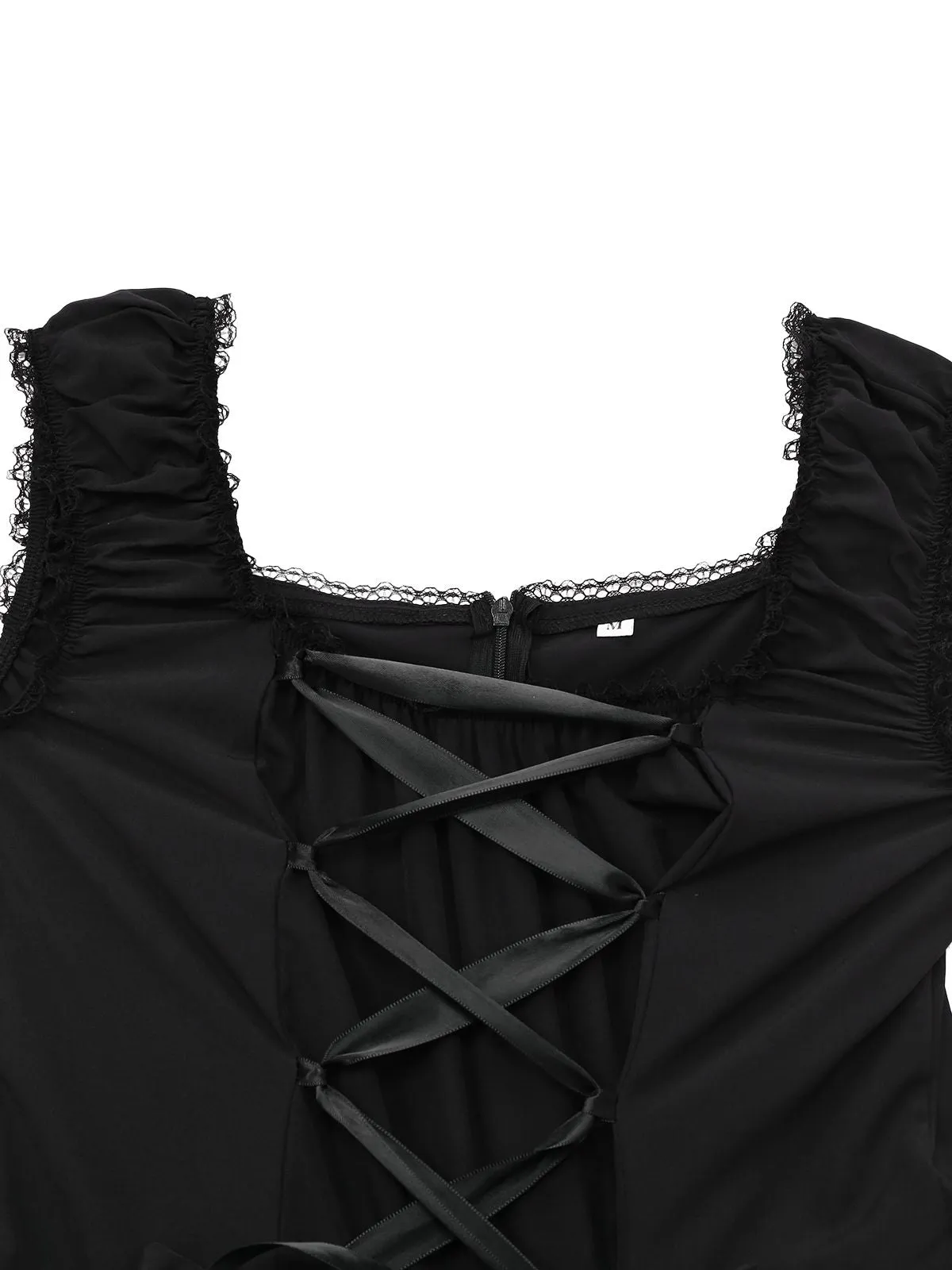 Black 1950s Solid Gothic Lace-Up Dress sold by Retro Stage product image thumbnail 3