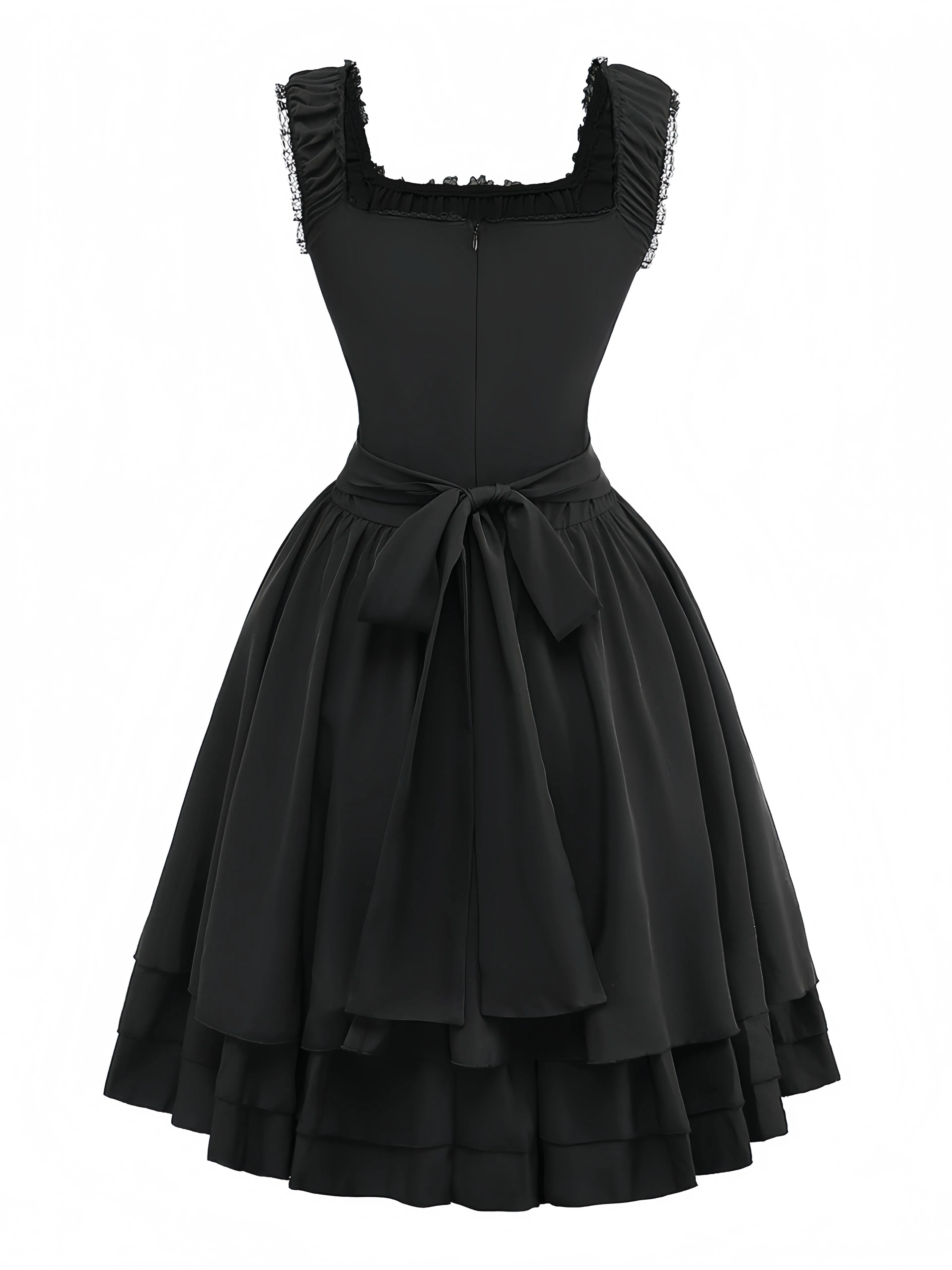 Black 1950s Solid Gothic Lace-Up Dress sold by Retro Stage product image thumbnail 2