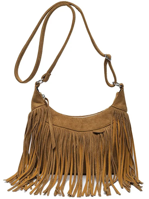 Vintage Boho Fringe Suede Shoulder Bag sold by Retro Stage