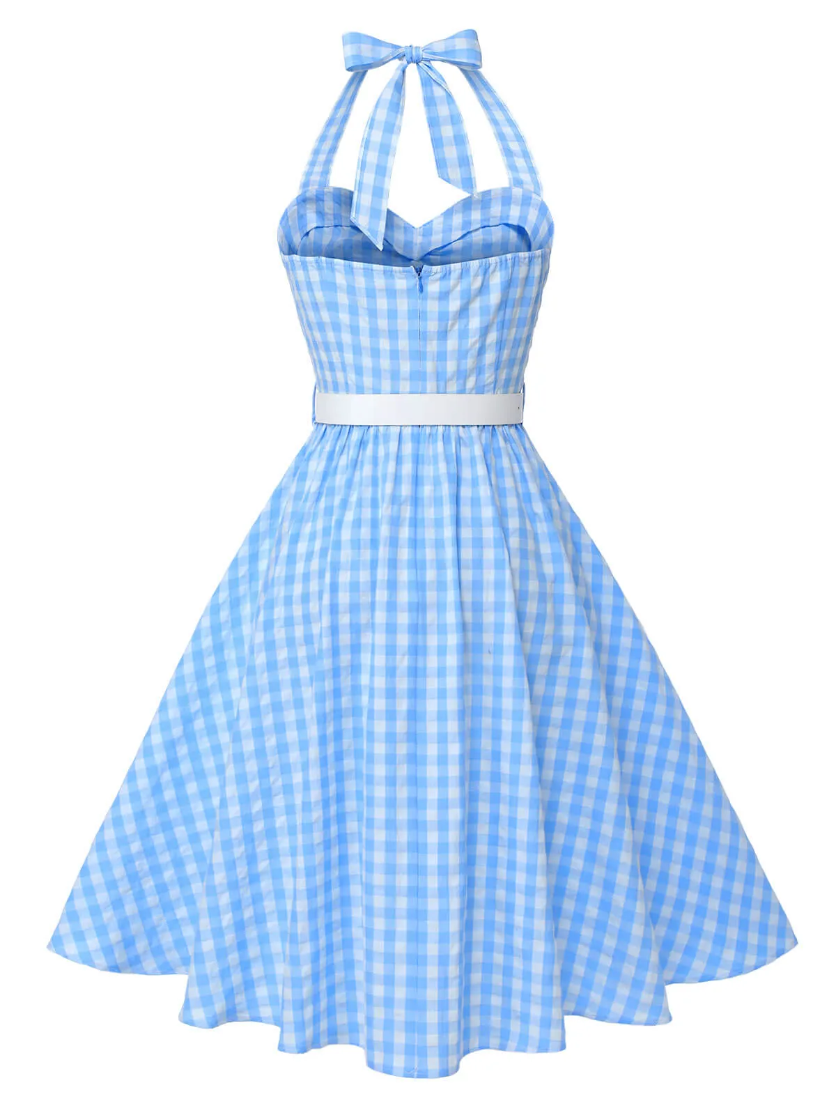 Light Blue 1950s Plaid Halter Swing Dress sold by Retro Stage product image thumbnail 5
