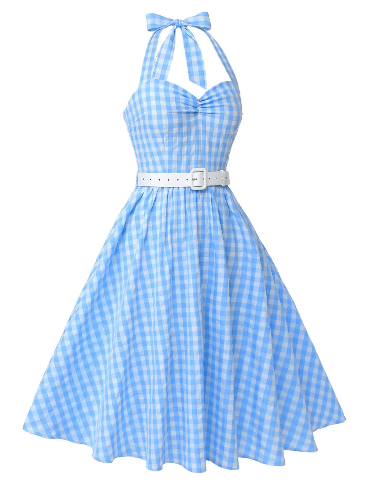Light Blue 1950s Plaid Halter Swing Dress sold by Retro Stage product image thumbnail 4