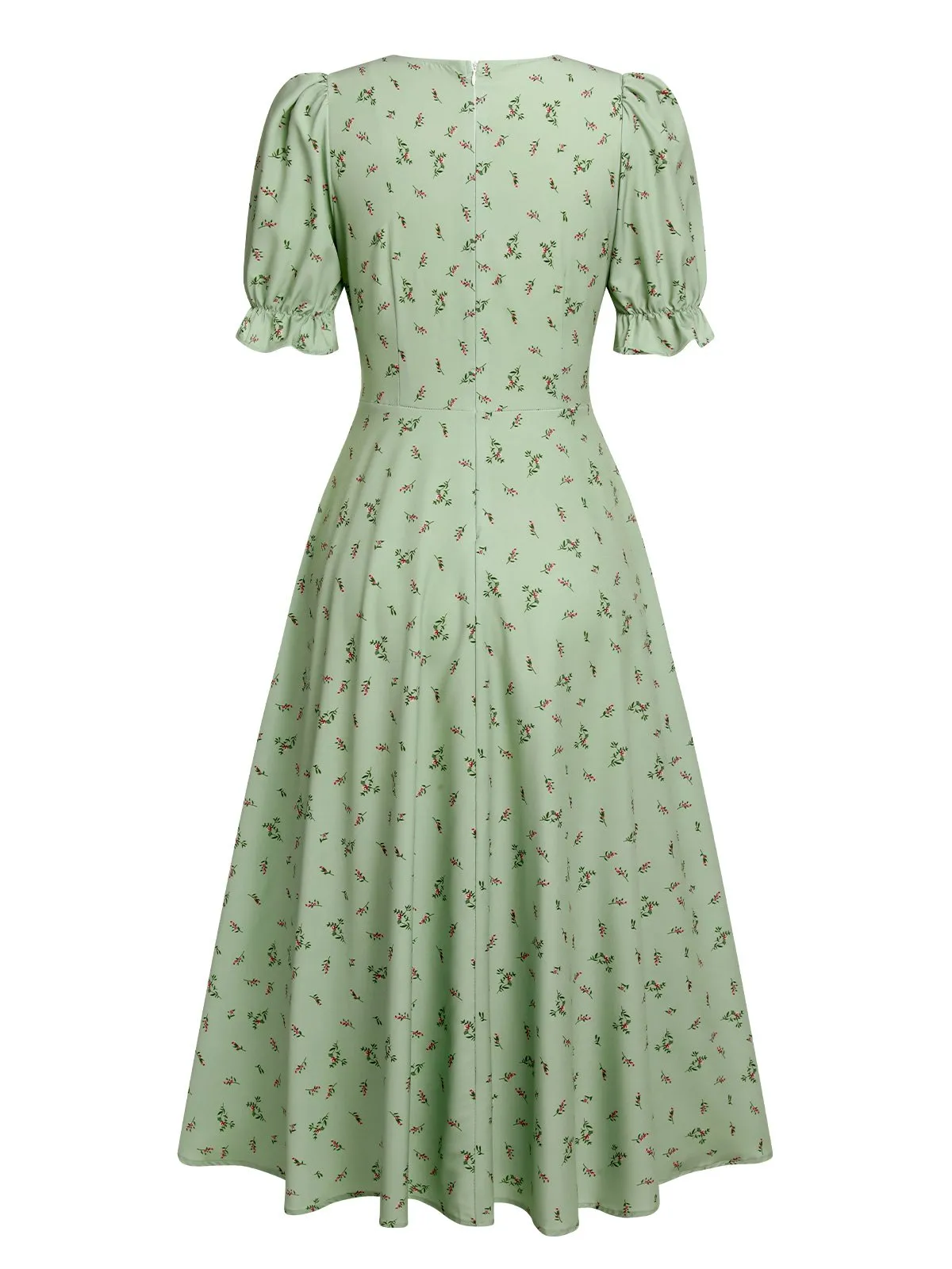Green 1940s V-Neck Floral Lantern Sleeves Dress sold by Retro Stage product image thumbnail 4