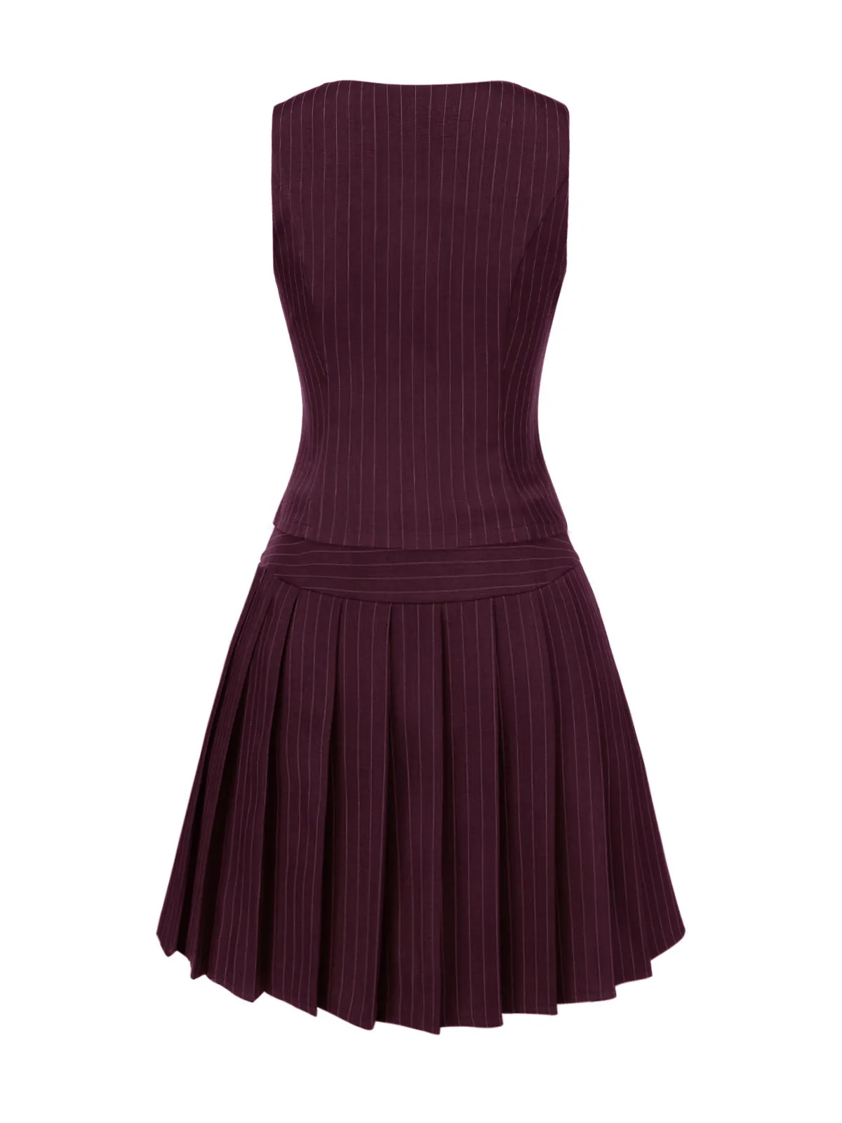 2PCS Wine Red 1960s Pinstripes Top & Pleated Skirt sold by Retro Stage product image thumbnail 4