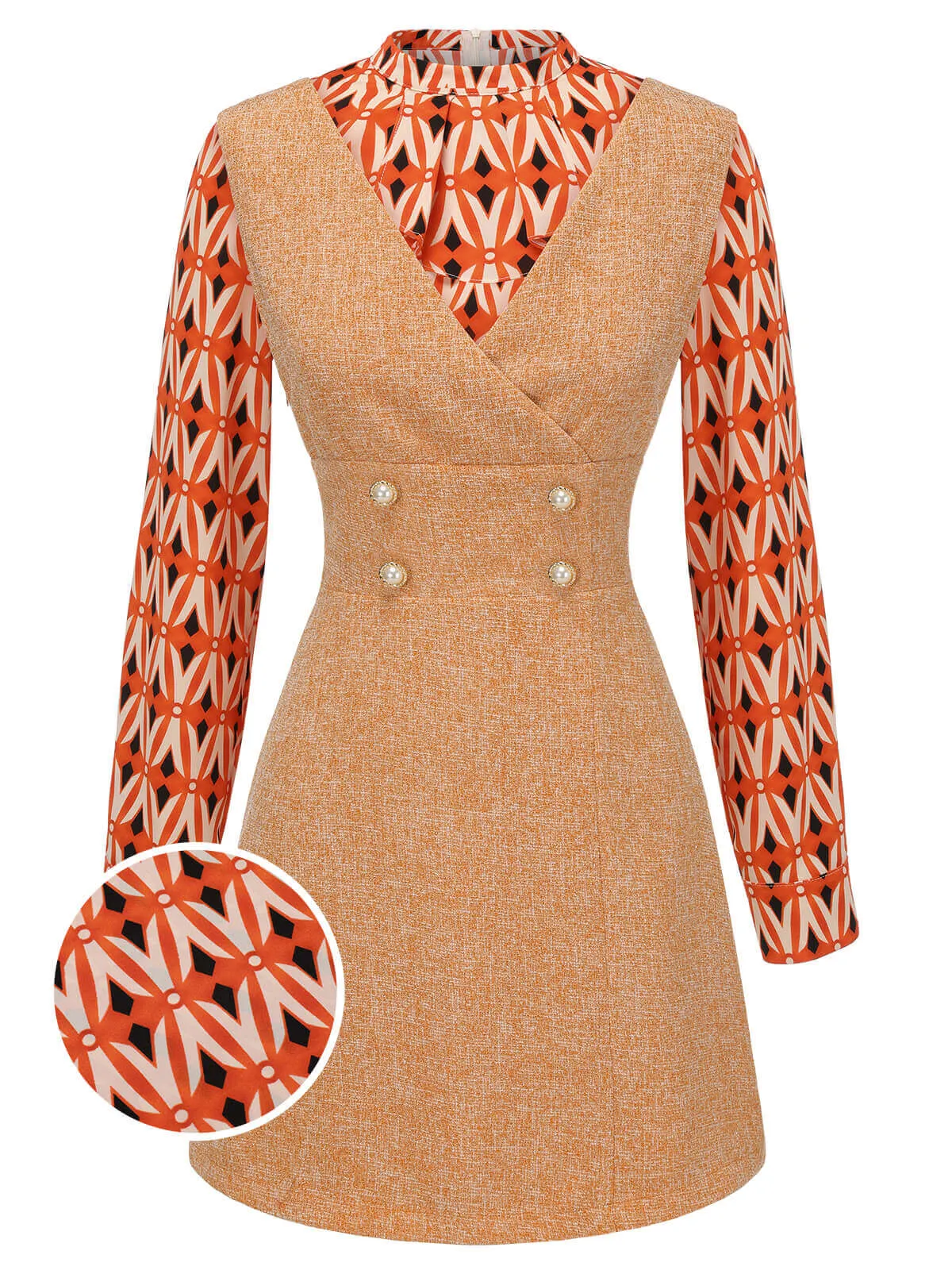 2PCS 1960s Orange Blouse & Tweed Mini Dress sold by Retro Stage product image thumbnail 2