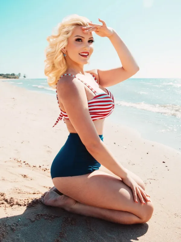 1940s Striped Colorblock Retro Bikini Set sold by Retro Stage