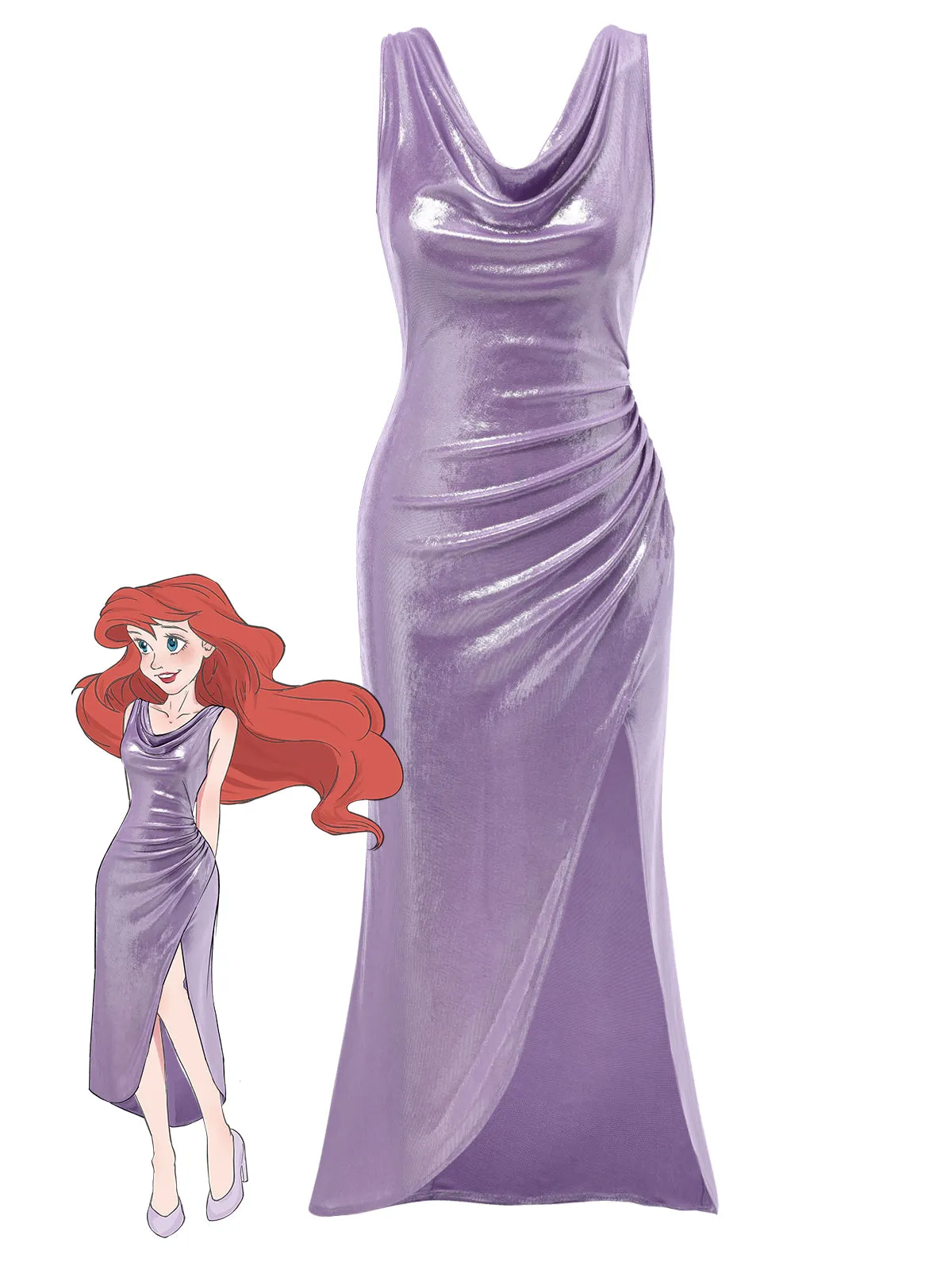 Lavender 1960s Cowl Neck High-Slit Pearlescent Dress sold by Retro Stage