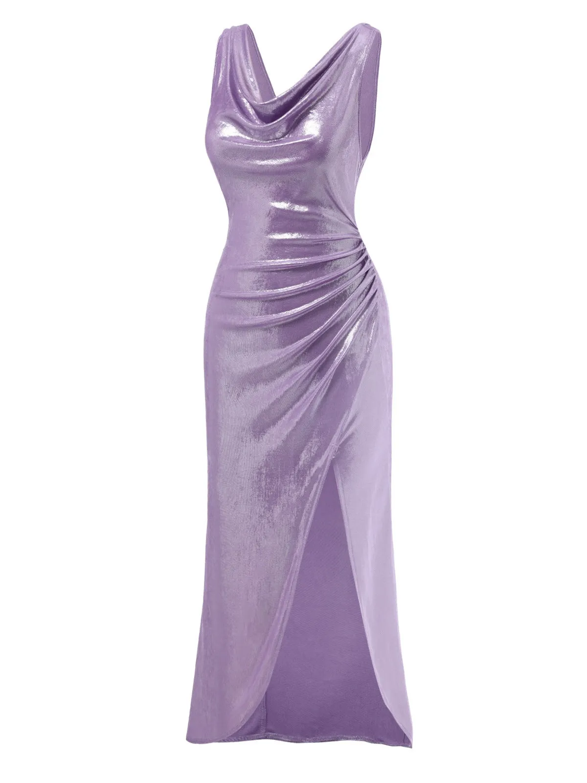 Lavender 1960s Cowl Neck High-Slit Pearlescent Dress sold by Retro Stage product image thumbnail 4
