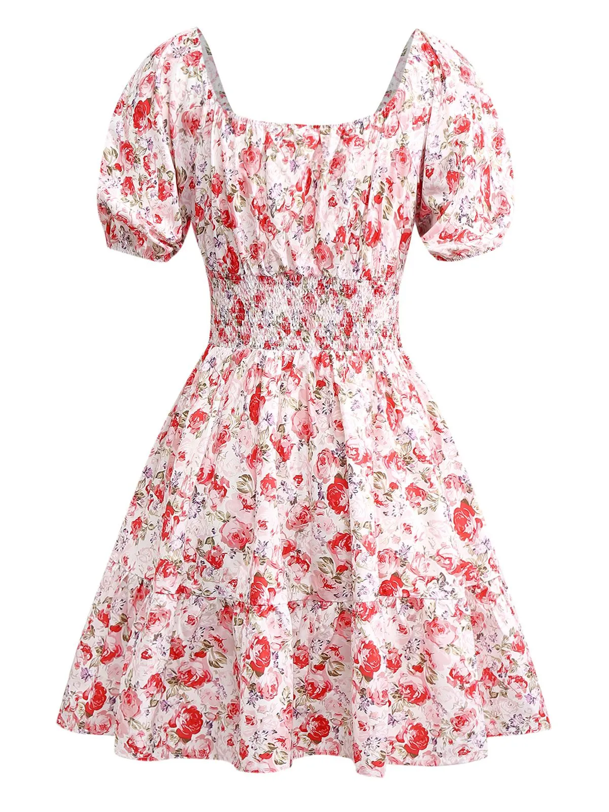 PInk 1950s Floral Puff Sleeve Pleated Dress sold by Retro Stage product image thumbnail 2