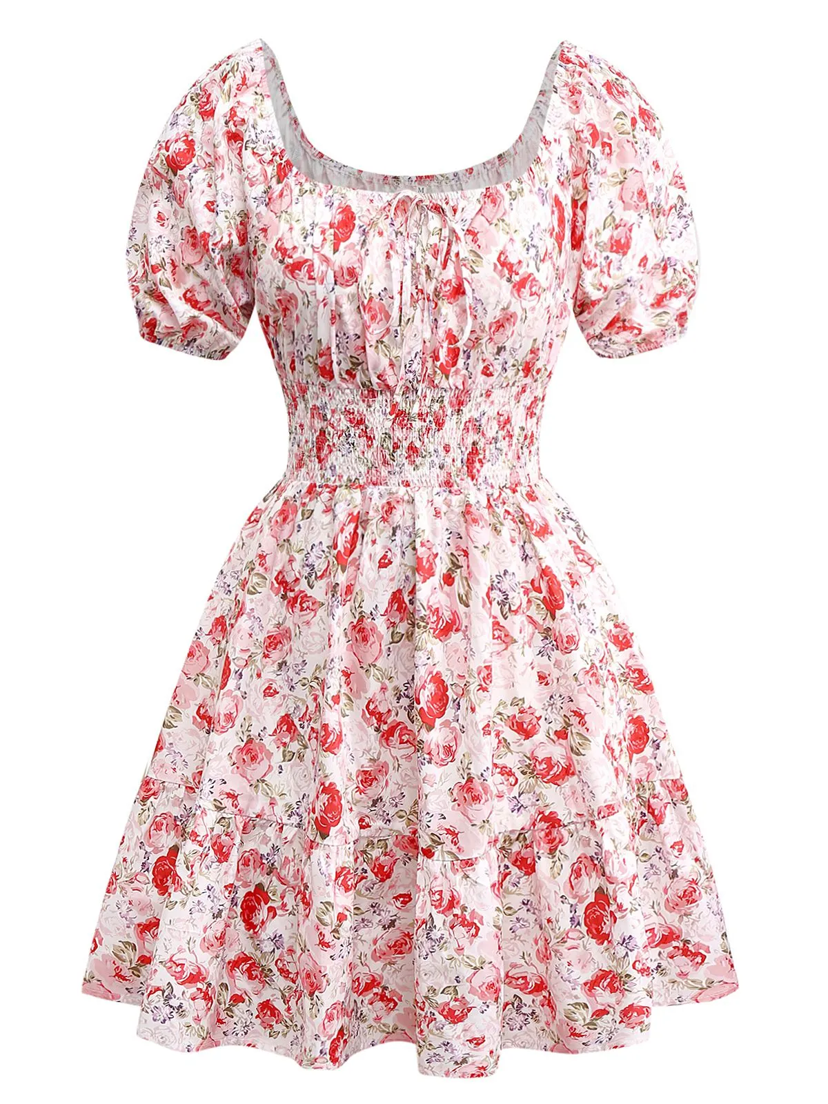 PInk 1950s Floral Puff Sleeve Pleated Dress sold by Retro Stage