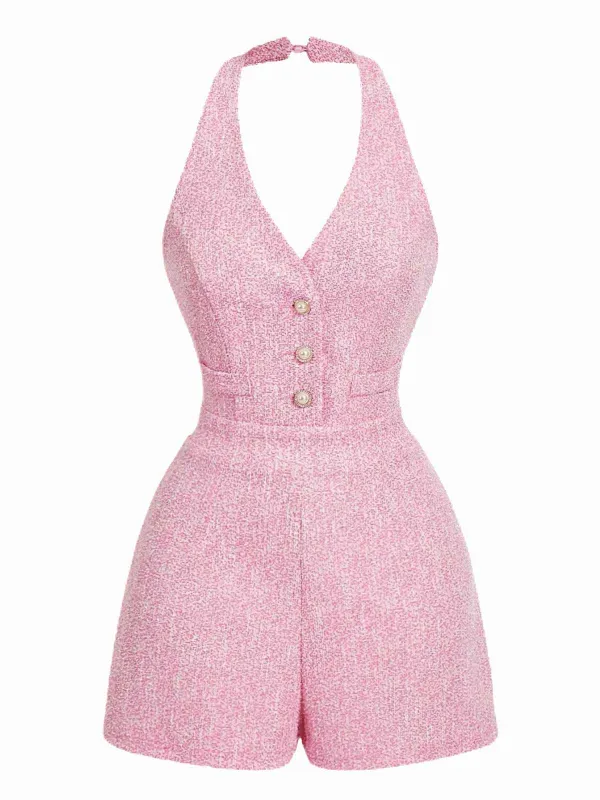 1960s Halter Pearl Button Solid Romper sold by Retro Stage