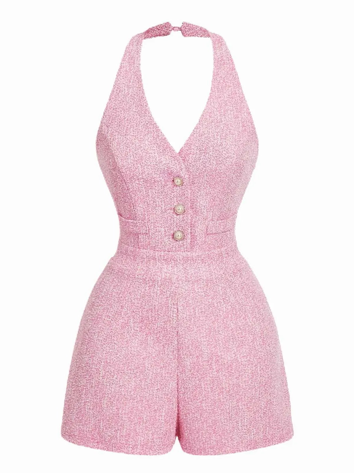 1960s Halter Pearl Button Solid Romper sold by Retro Stage