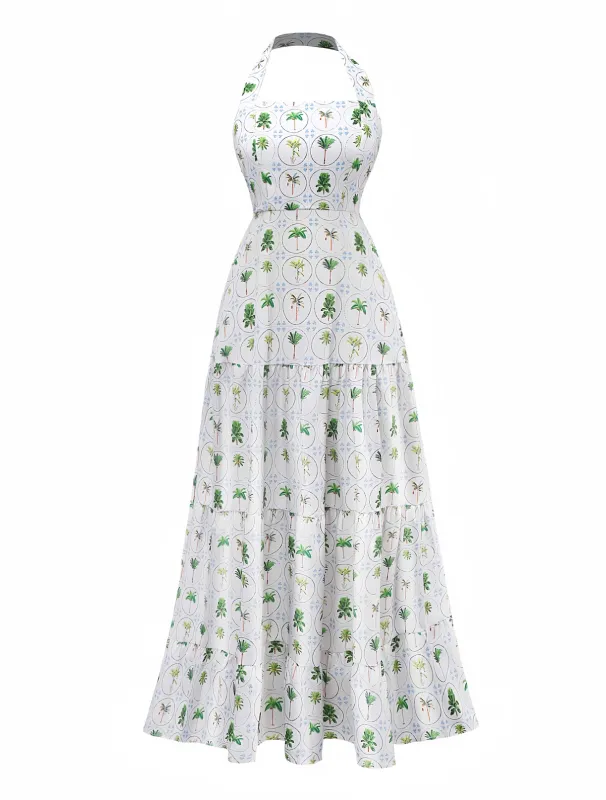 1970s Halter Palm Tile-Print Backless Dress sold by Retro Stage