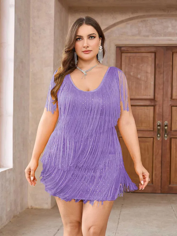 [Plus Size] Purple 1920s Sleeveless Fringe Dress sold by Retro Stage