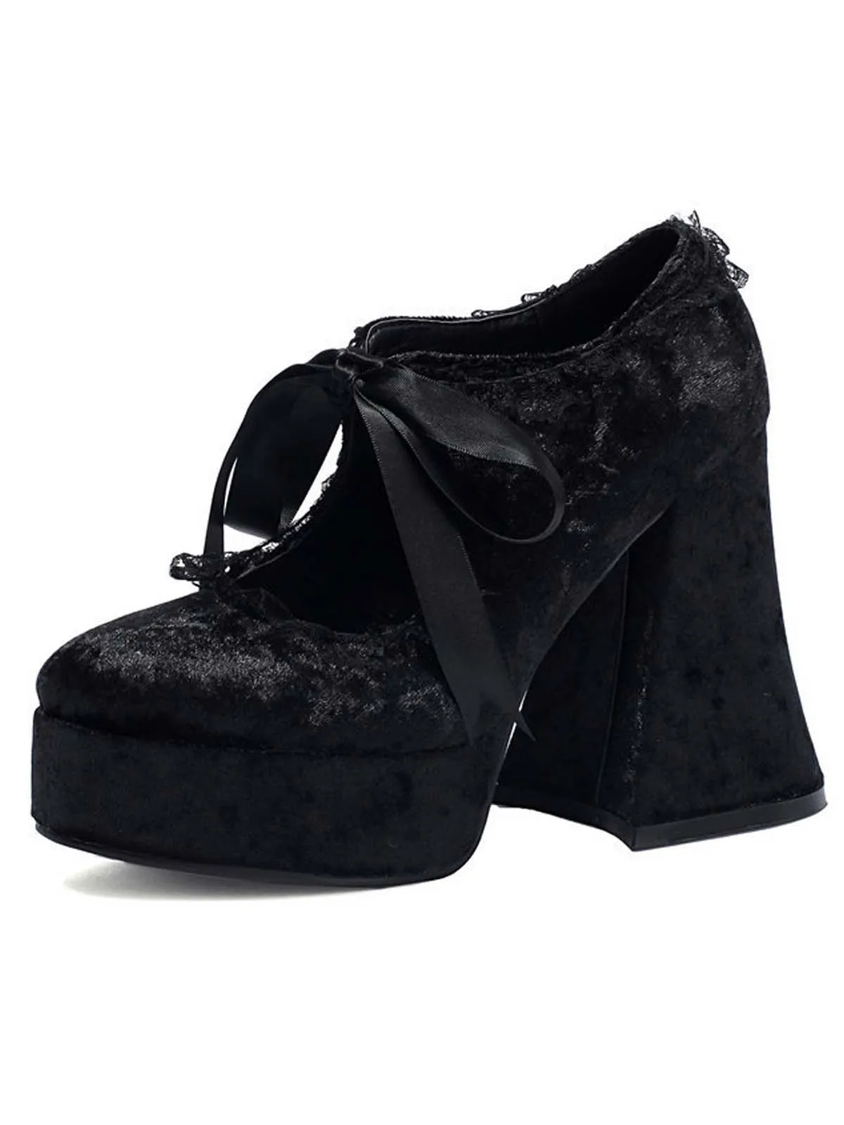 Punk Velvet Lace Bow Chunky Heels sold by Retro Stage product image thumbnail 5