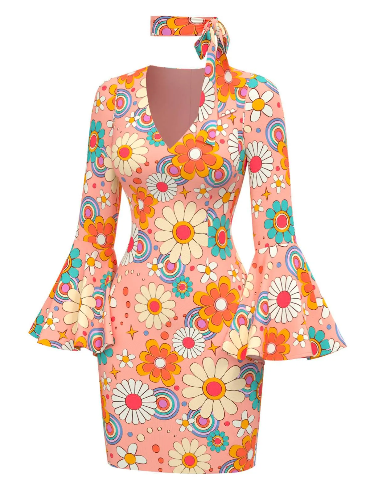 Multicolor 1960s Daisy Flare Sleeve Hippie Dress sold by Retro Stage product image thumbnail 2