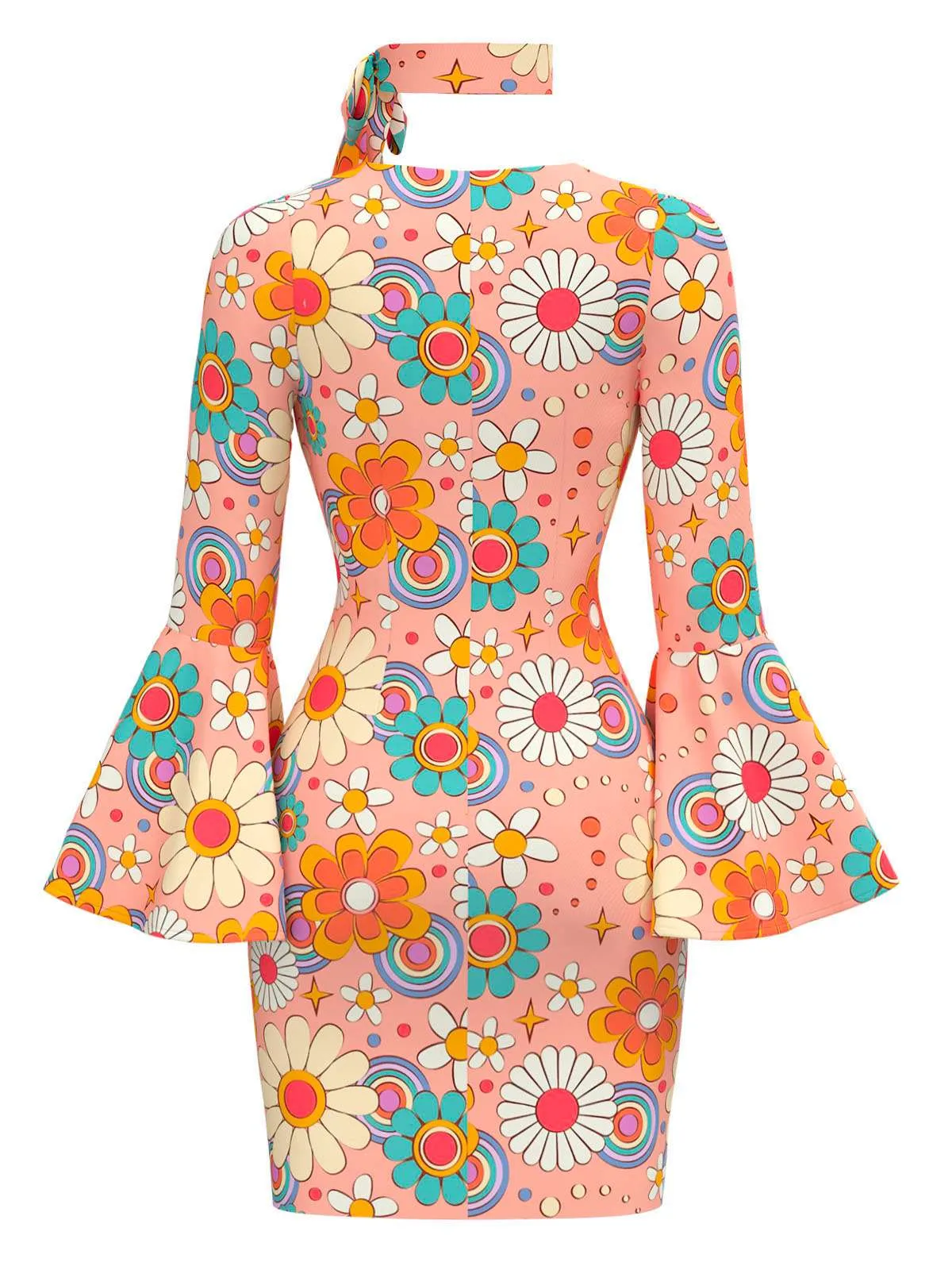Multicolor 1960s Daisy Flare Sleeve Hippie Dress sold by Retro Stage product image thumbnail 3