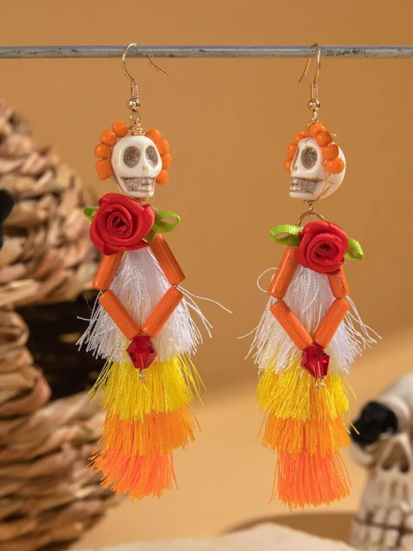 Halloween Skull Rose Tassel Earrings sold by Retro Stage