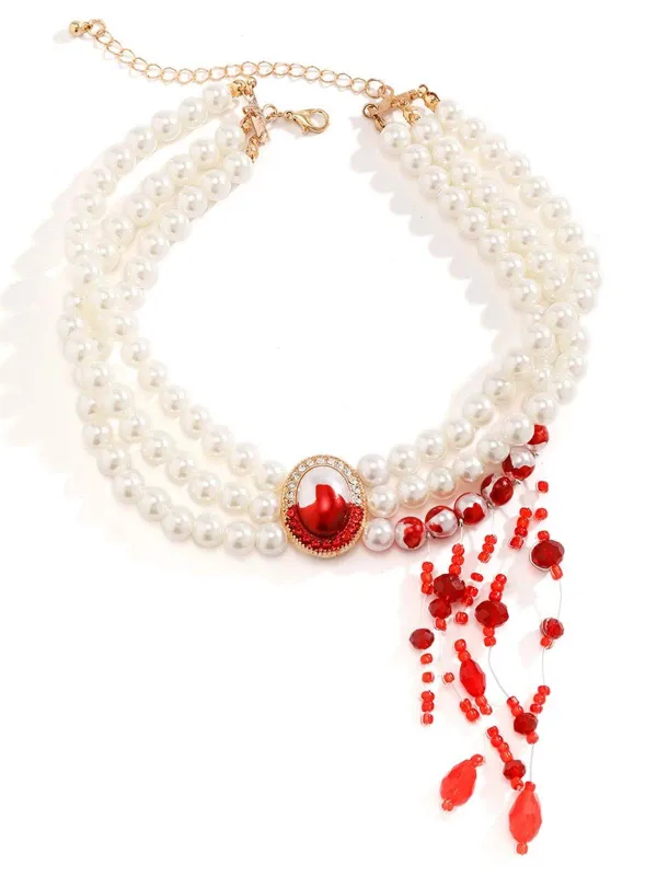 Halloween Pearl Blood Drop Necklace sold by Retro Stage