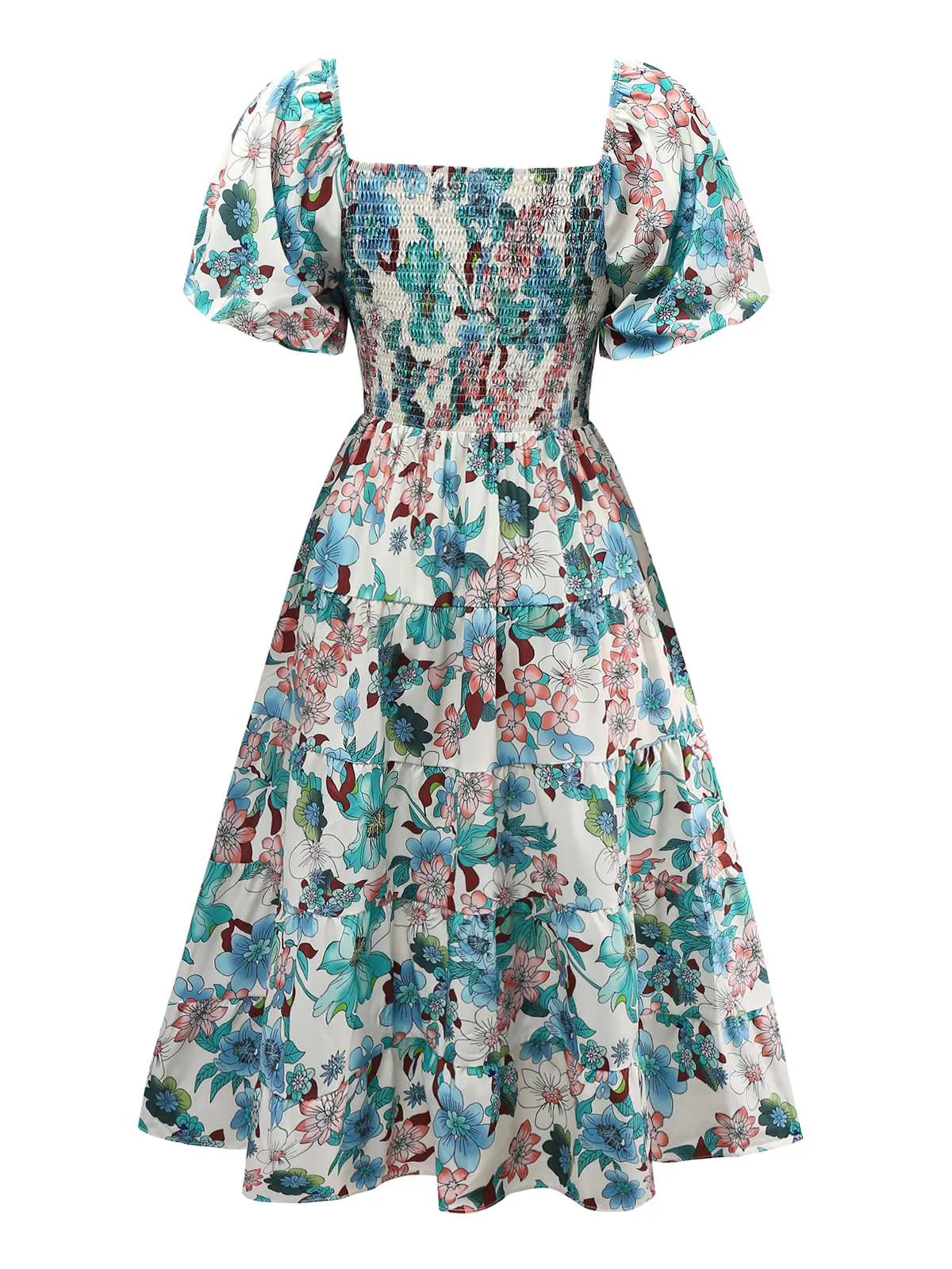 Green 1950s Floral Off-Shoulder Lantern Sleeve Bardot Dress sold by Retro Stage product image thumbnail 3
