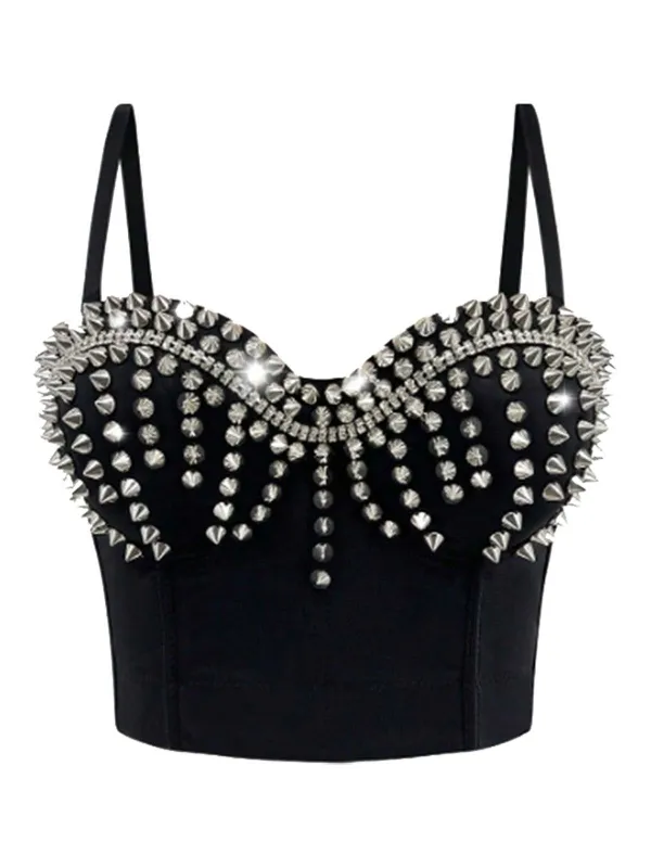 1980s Satin Punk Rock Metallic Rivet Corset sold by Retro Stage