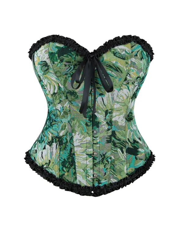 1980s Oil Painting Floral Lace Trim Corset sold by Retro Stage