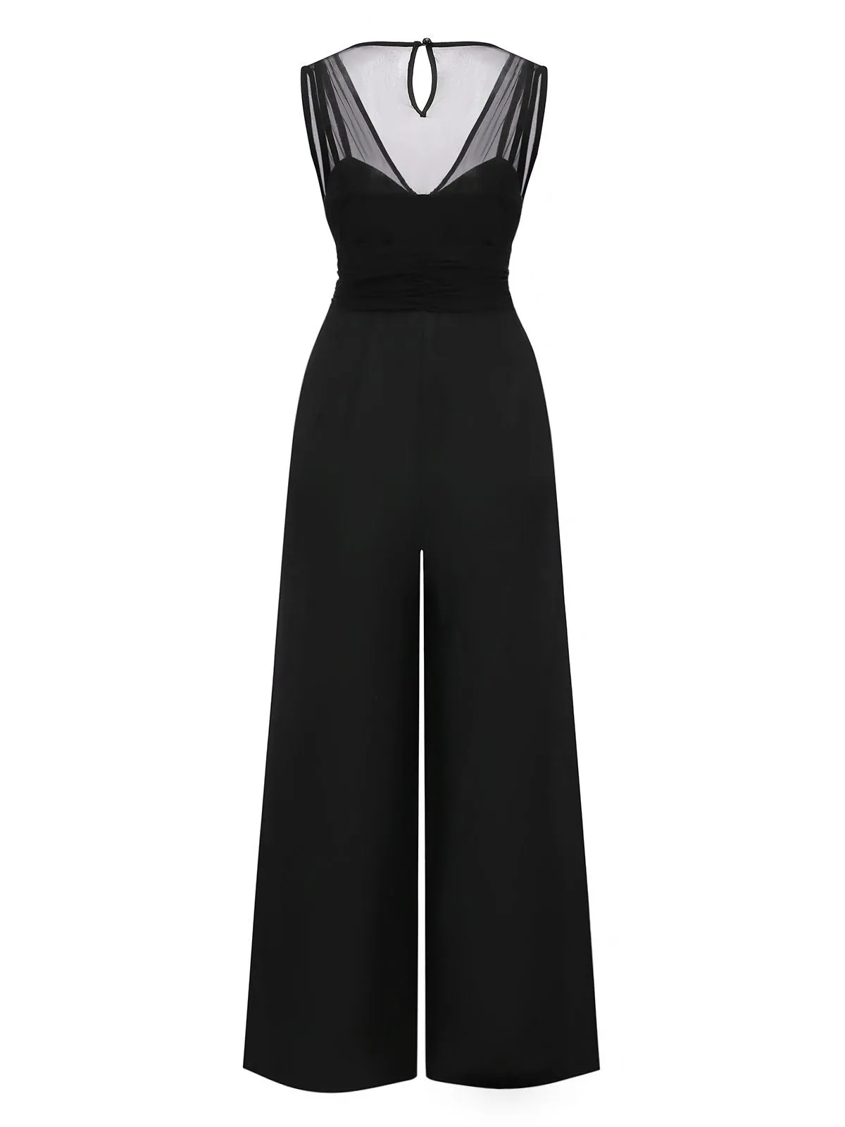 Black 1930s Mesh Pleated Patchwork Jumpsuit sold by Retro Stage product image thumbnail 4