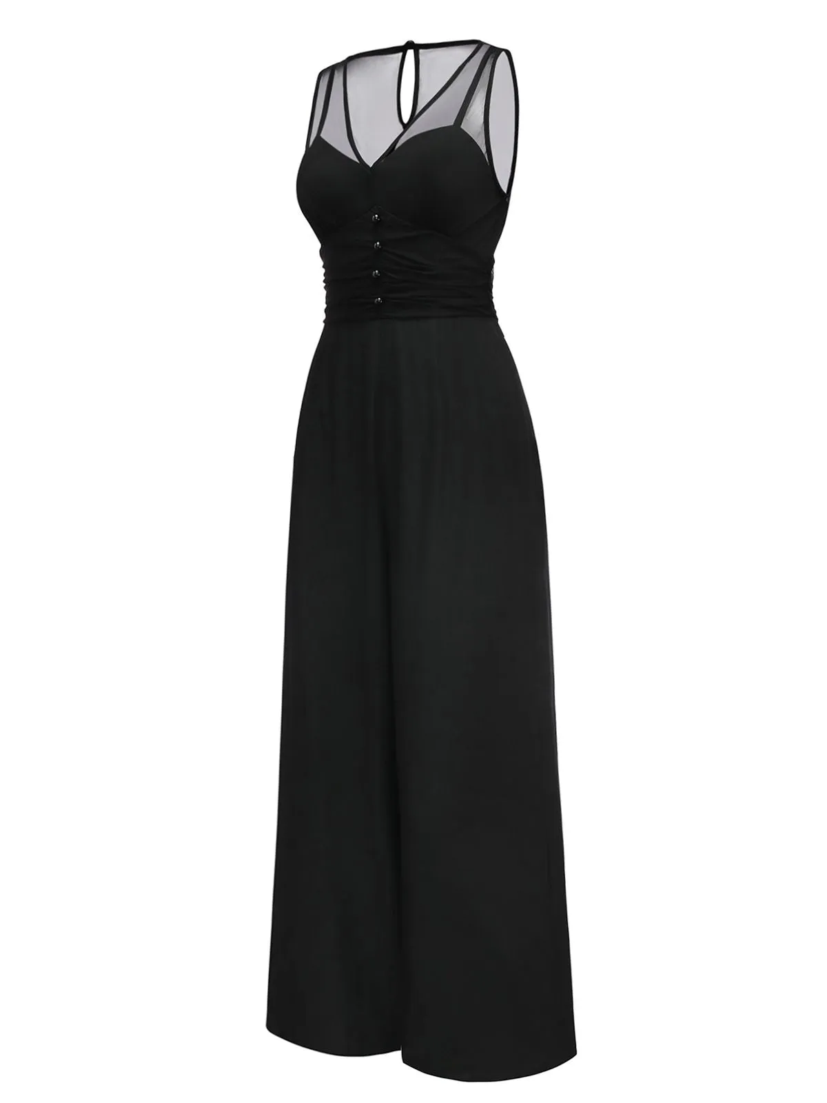 Black 1930s Mesh Pleated Patchwork Jumpsuit sold by Retro Stage product image thumbnail 3