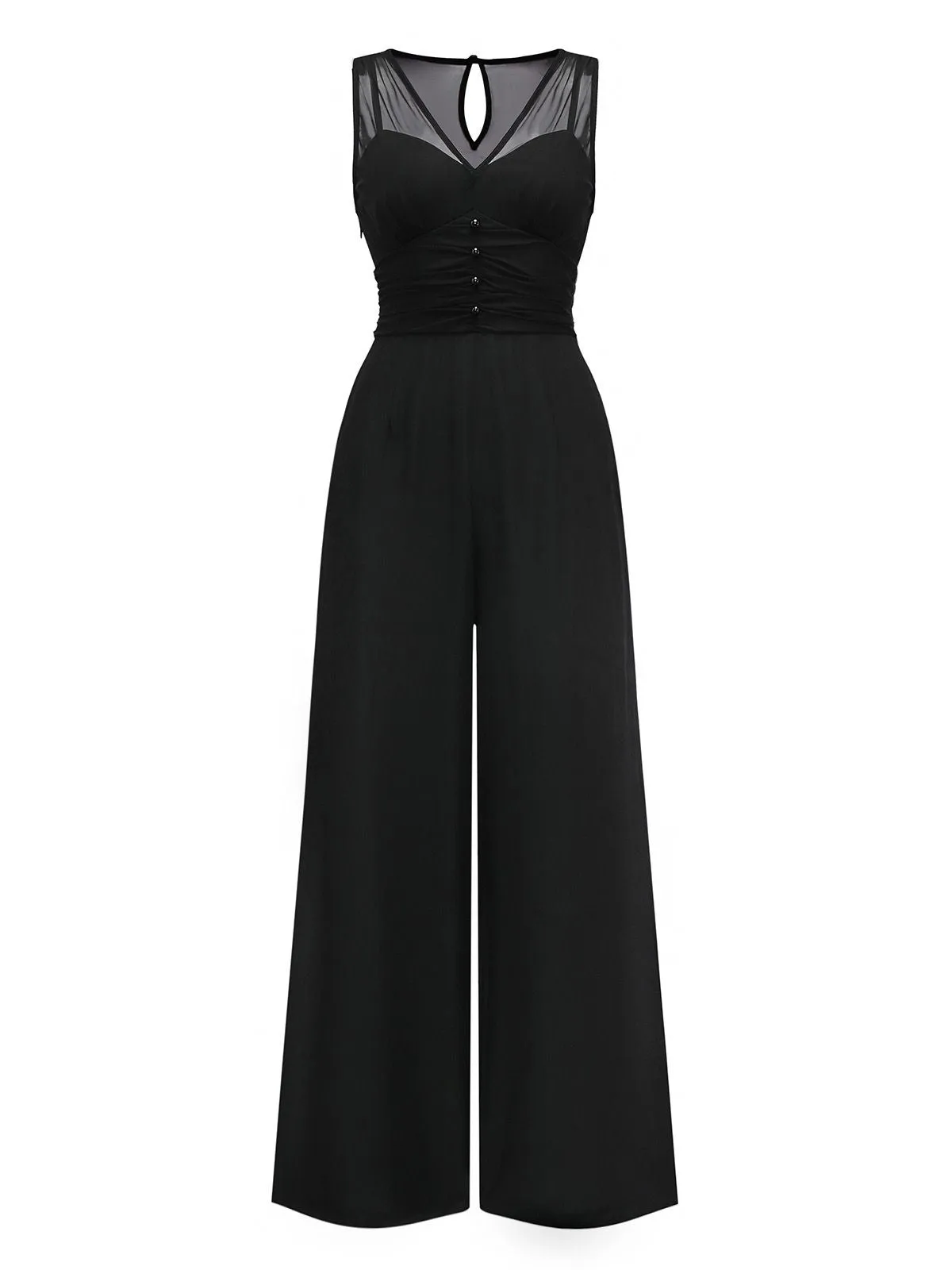 Black 1930s Mesh Pleated Patchwork Jumpsuit sold by Retro Stage product image thumbnail 2