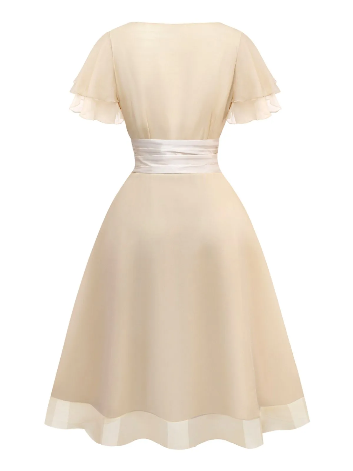 Champagne 1950s Satin Belt Tulle Cocktail Dress sold by Retro Stage product image thumbnail 5