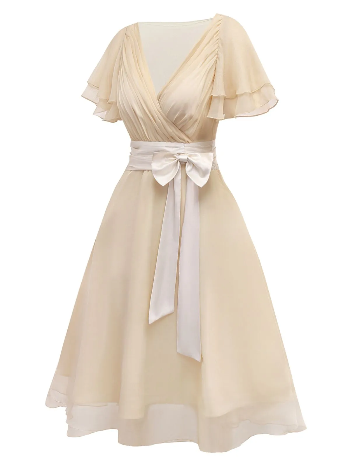 Champagne 1950s Satin Belt Tulle Cocktail Dress sold by Retro Stage product image thumbnail 4