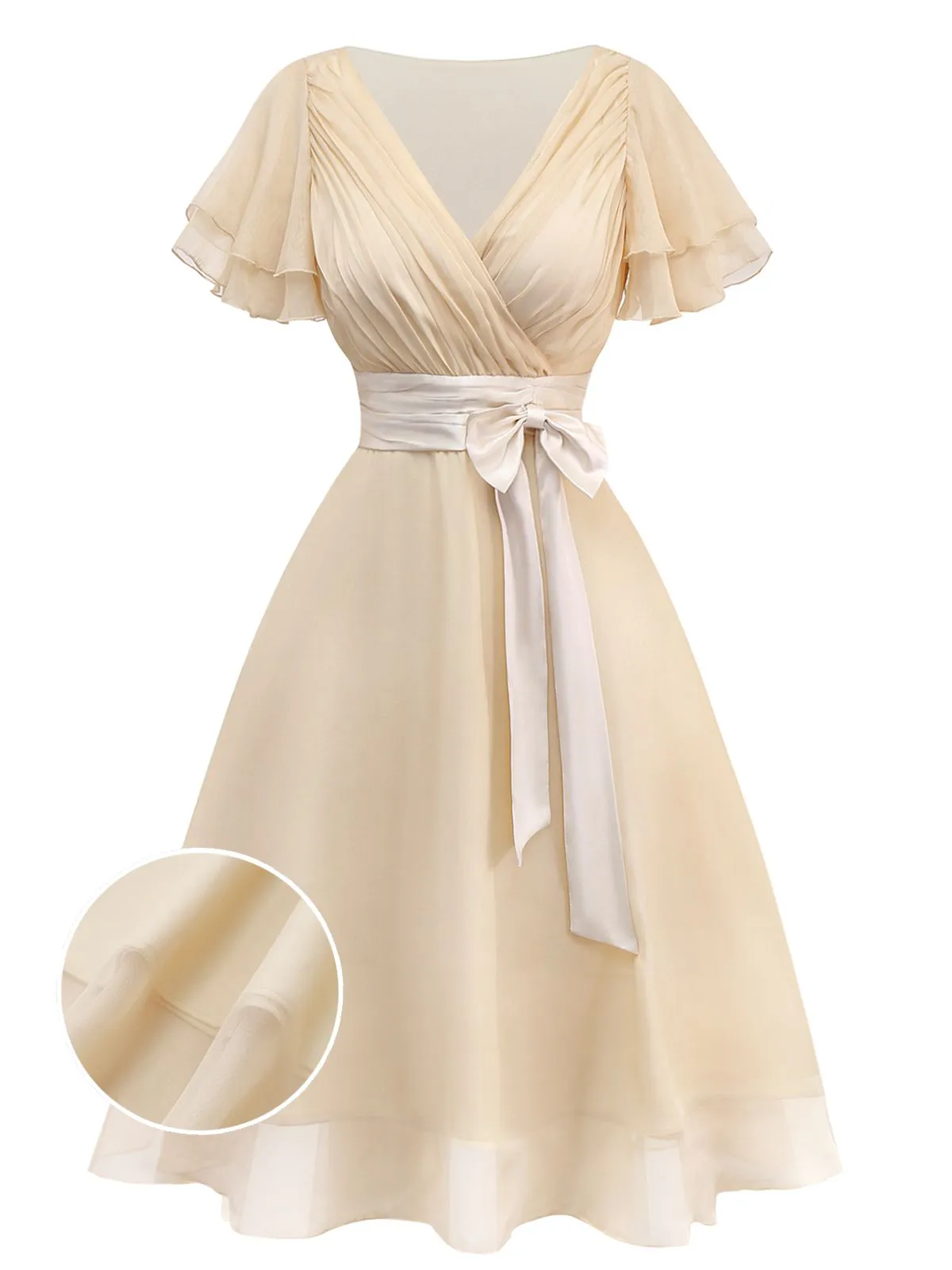 Champagne 1950s Satin Belt Tulle Cocktail Dress sold by Retro Stage product image thumbnail 2