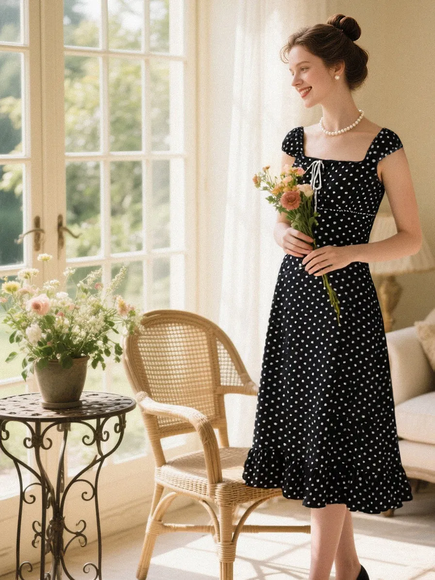 1940s Square Neck Polka Dot Ruffle Dress sold by Retro Stage product image thumbnail 2