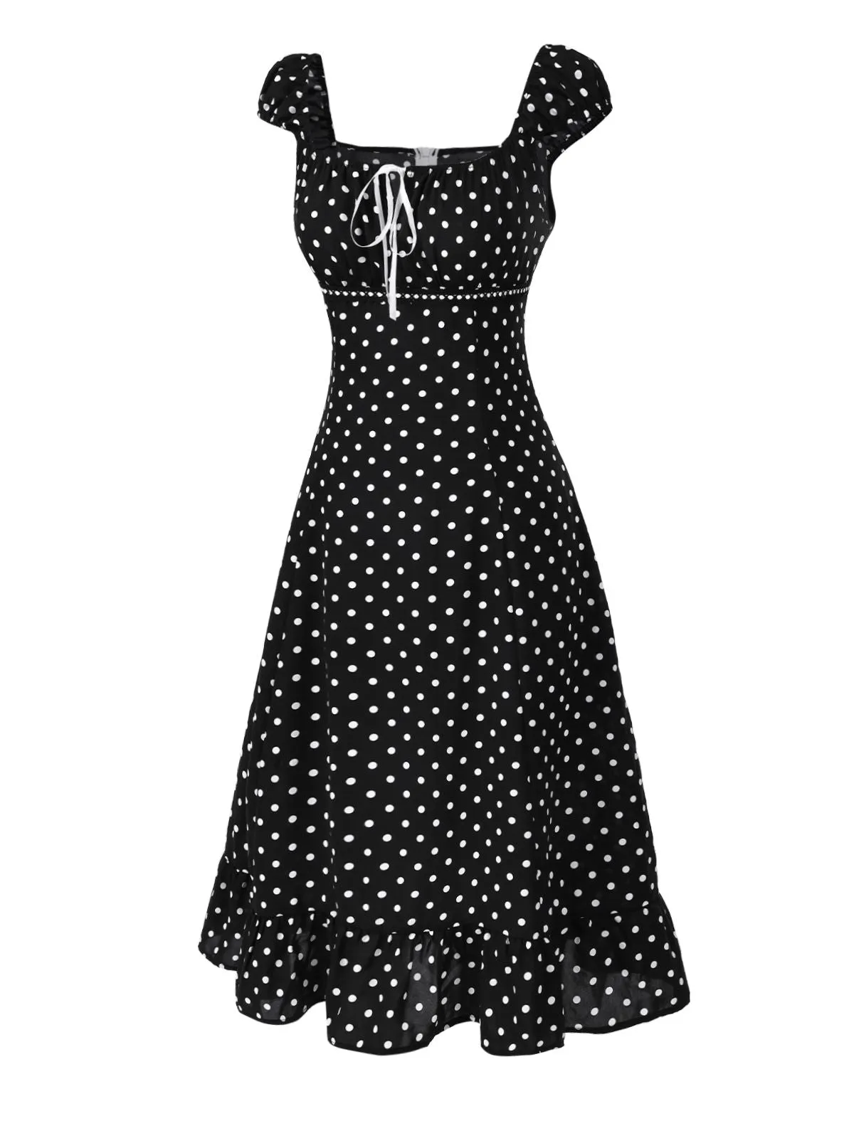 1940s Square Neck Polka Dot Ruffle Dress sold by Retro Stage product image thumbnail 5