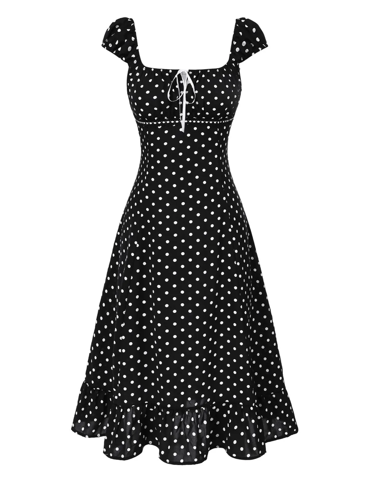 1940s Square Neck Polka Dot Ruffle Dress sold by Retro Stage product image thumbnail 4