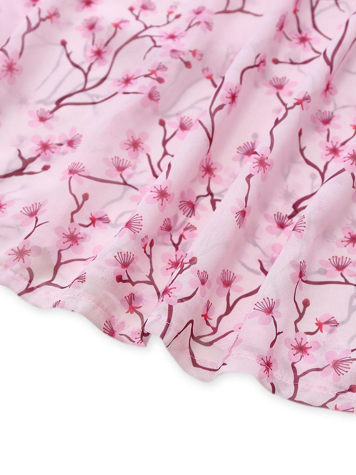 Pink 1970s Deep V-Neck Ruffle Floral Backless Dress sold by Retro Stage product image thumbnail 4