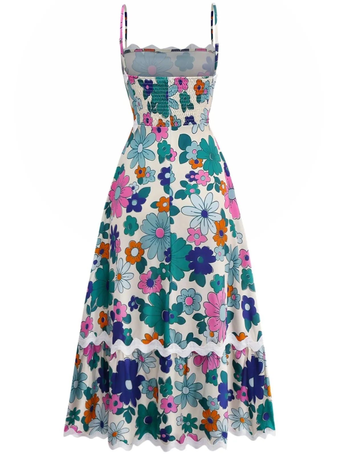 1940s Floral Ruffle Trim Spaghetti Strap Dress sold by Retro Stage product image thumbnail 2