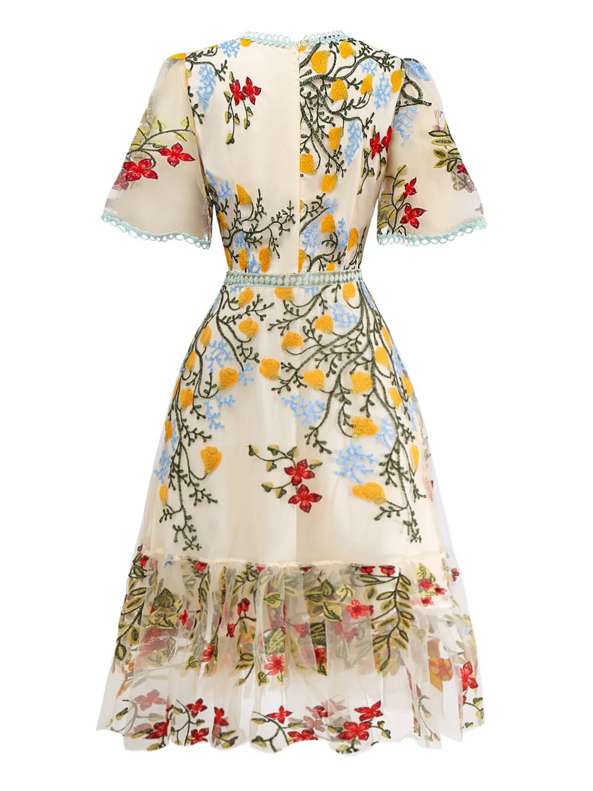 1940s Water Soluble Lace Mesh Embroidery Ruffle Dress sold by Retro Stage product image thumbnail 2