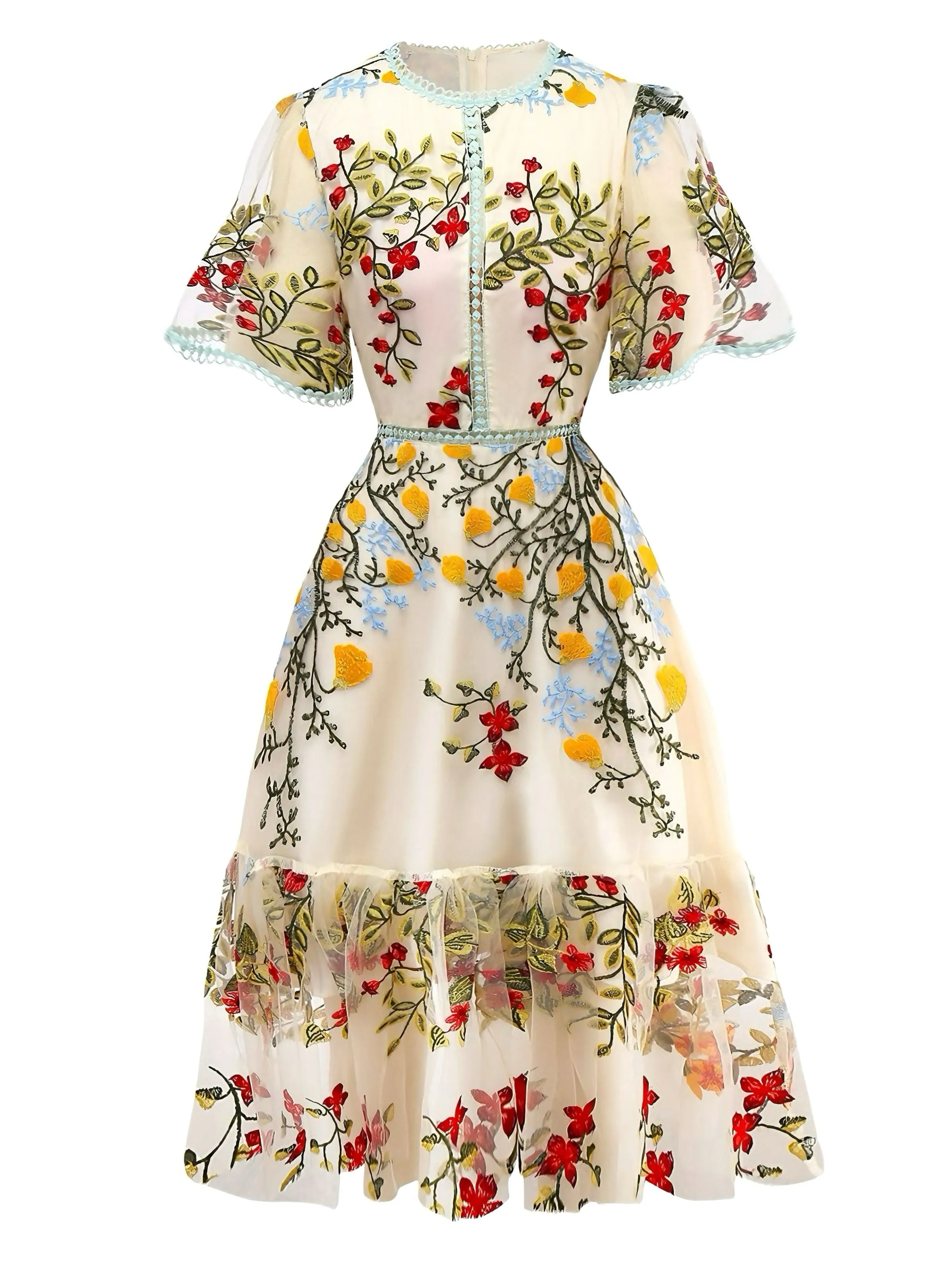 1940s Water Soluble Lace Mesh Embroidery Ruffle Dress sold by Retro Stage