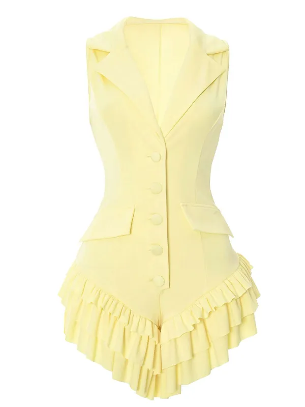 1960s Lapel Button Ruffle Hem Romper sold by Retro Stage