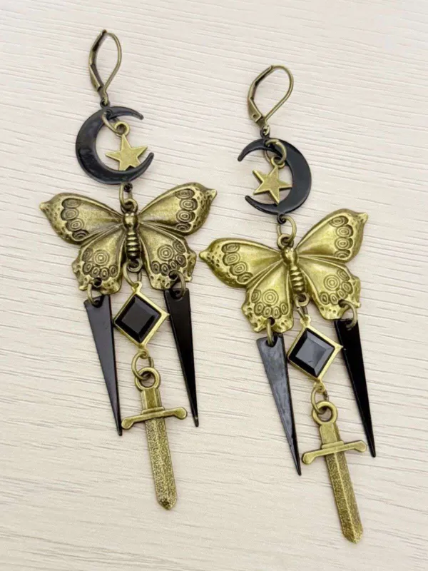 Vintage Butterfly Sword Stars & Moon Gothic Earrings sold by Retro Stage