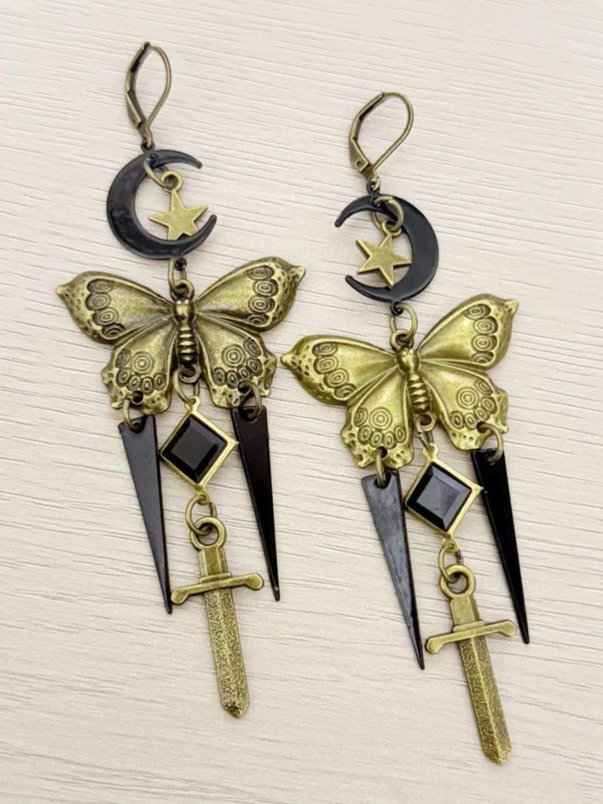 Vintage Butterfly Sword Stars & Moon Gothic Earrings sold by Retro Stage