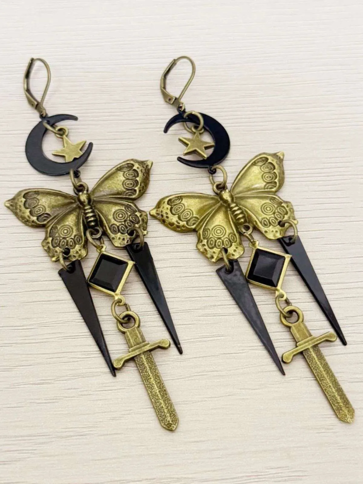 Vintage Butterfly Sword Stars & Moon Gothic Earrings sold by Retro Stage product image thumbnail 2