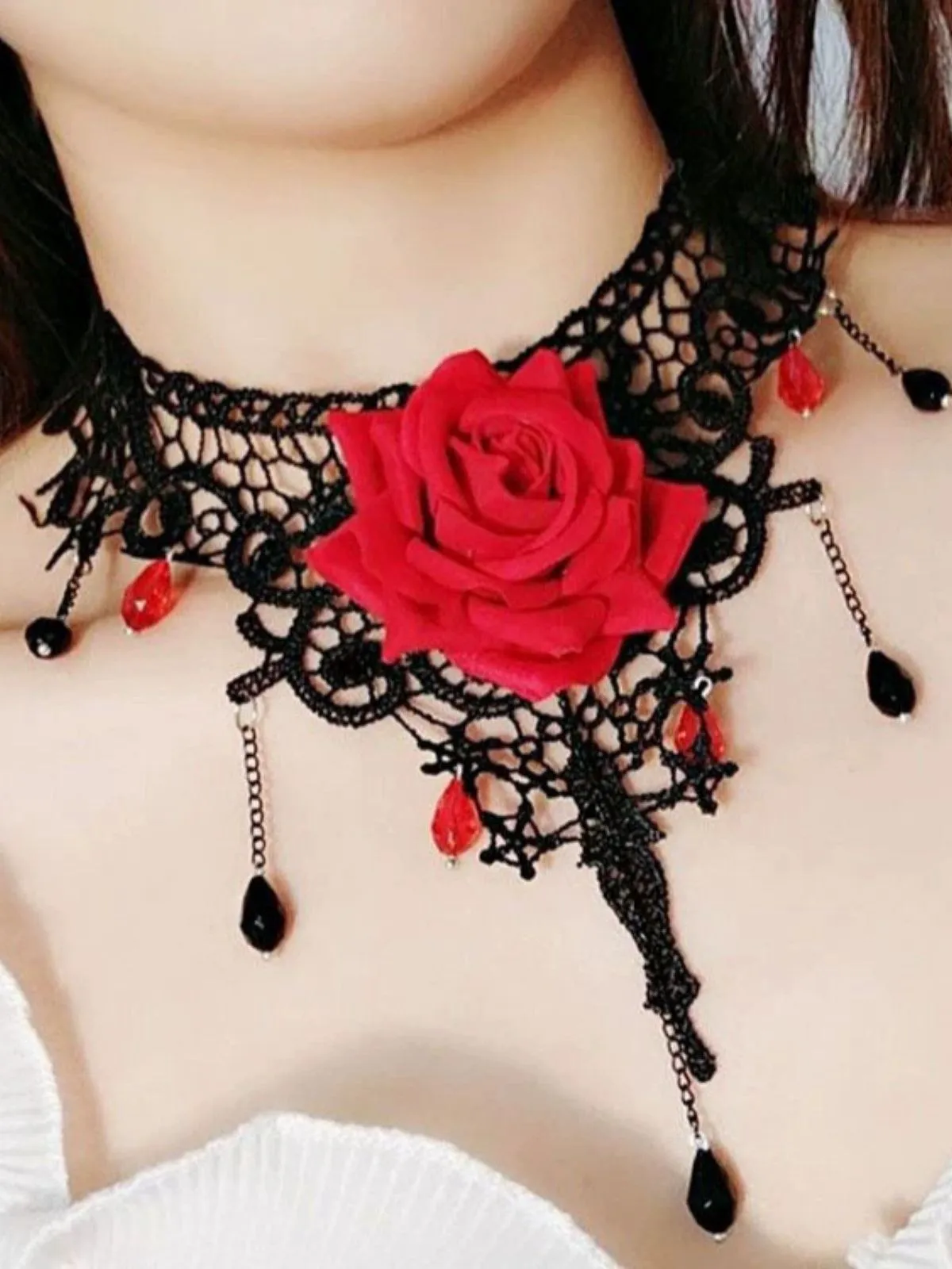 Gothic 3D Rose Gemstone Pendant Choker Necklace sold by Retro Stage product image thumbnail 2