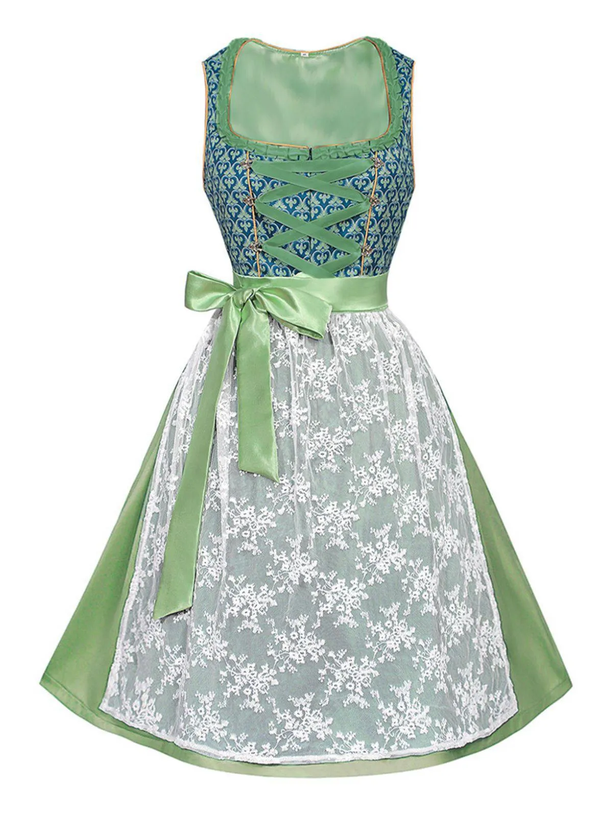 2PCS Green 1950s Floral Patchwork Dress & Embroidered Apron sold by Retro Stage