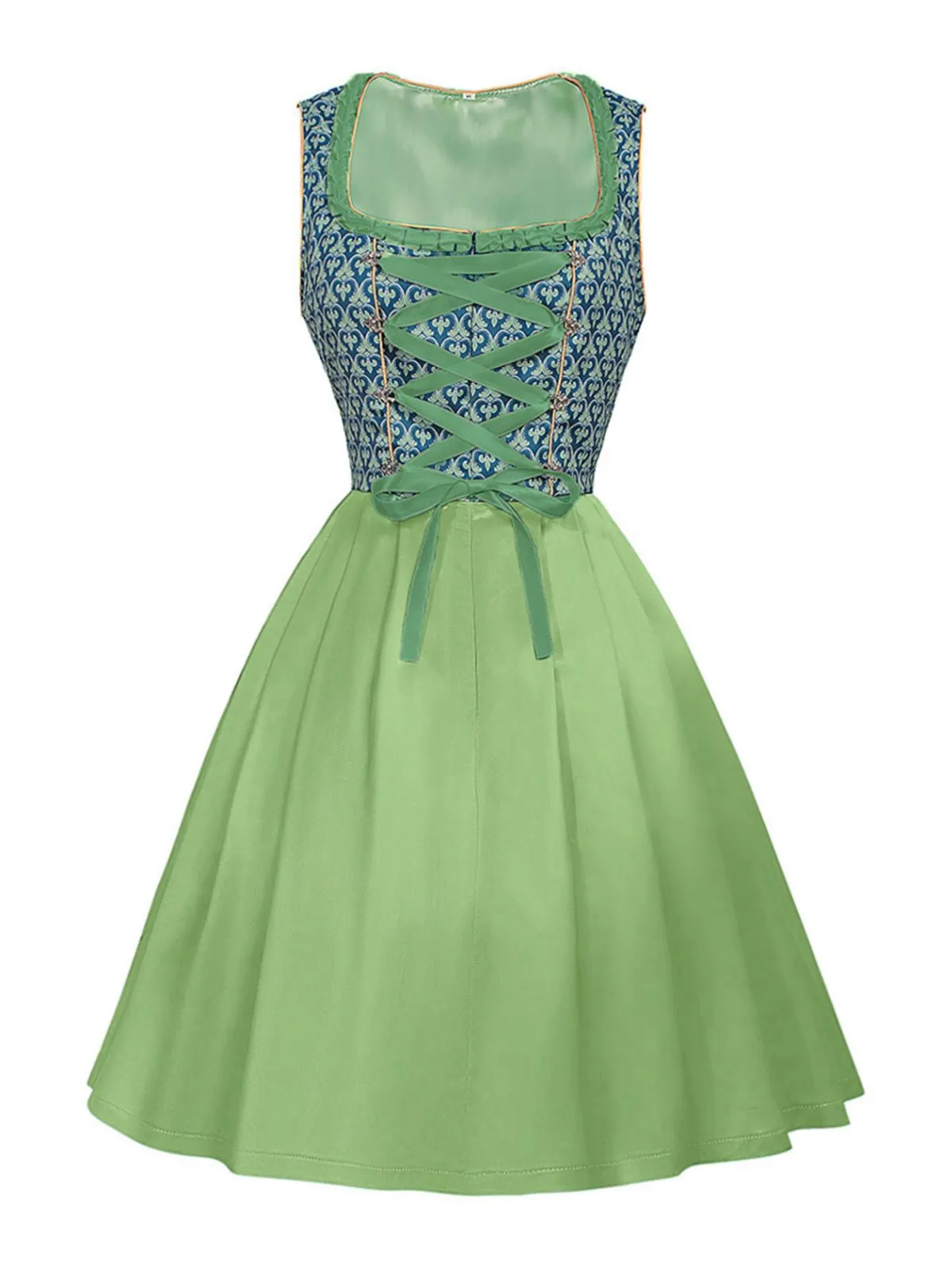 2PCS Green 1950s Floral Patchwork Dress & Embroidered Apron sold by Retro Stage product image thumbnail 2