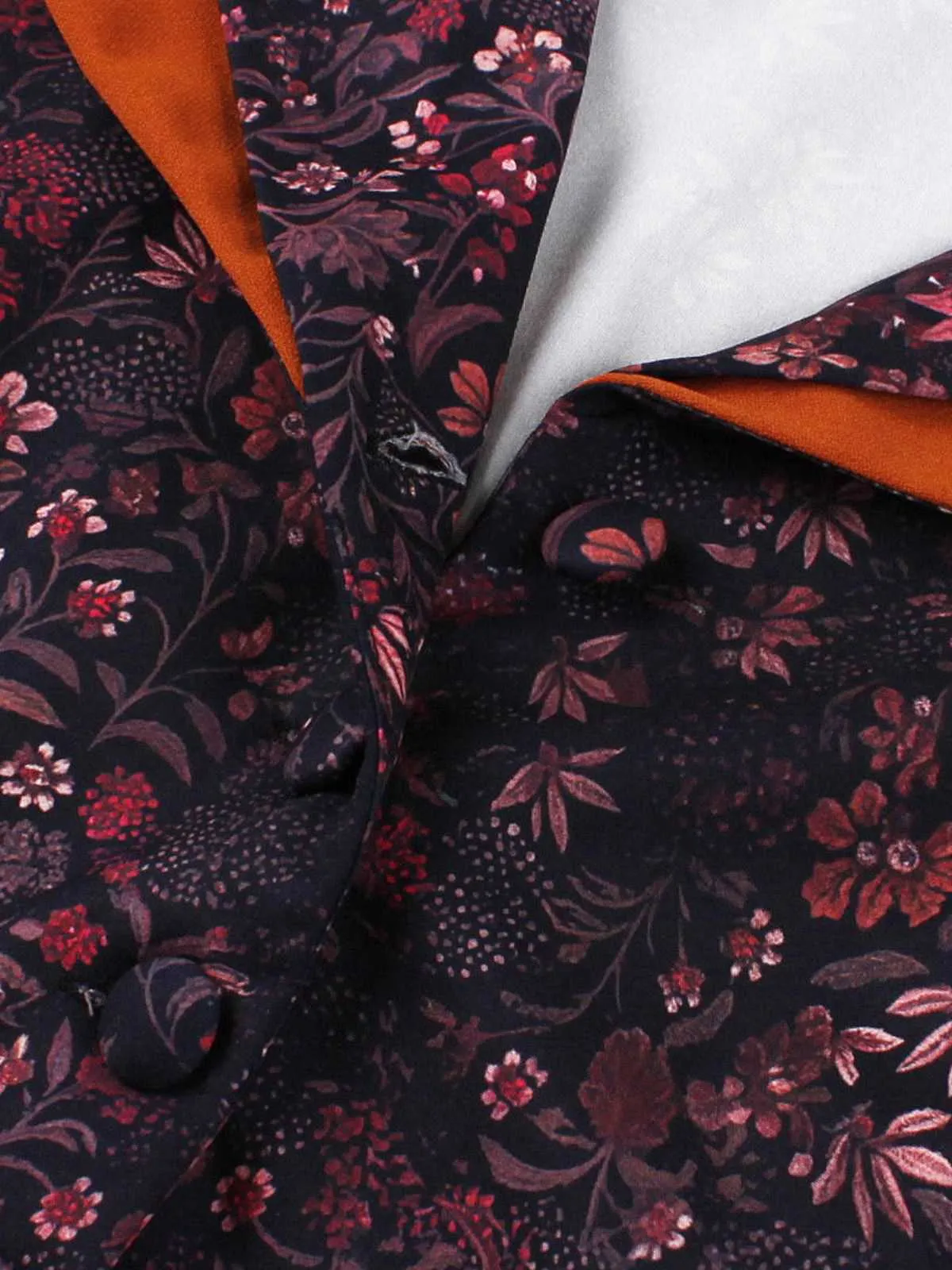 Brick Red 1950s Lapel Floral Patchwork Dress sold by Retro Stage product image thumbnail 3