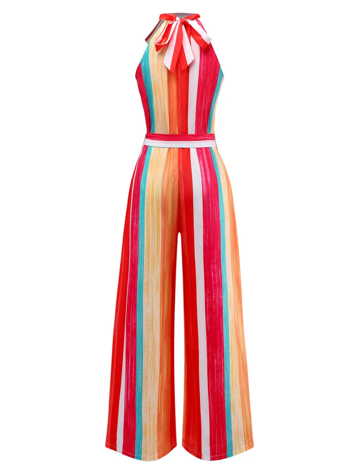 Multicolor 1960s Round Halter Belted Stripe Jumpsuit sold by Retro Stage product image thumbnail 2