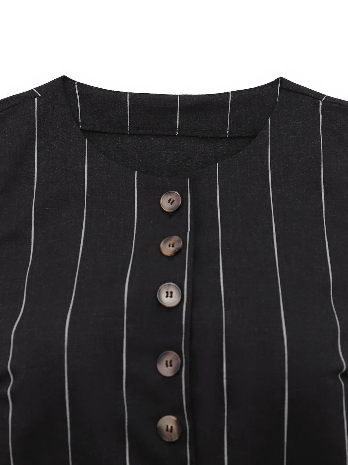2PCS Black 1960s Pinstripe Pencil Skirt Sleeveless Suit sold by Retro Stage product image thumbnail 5