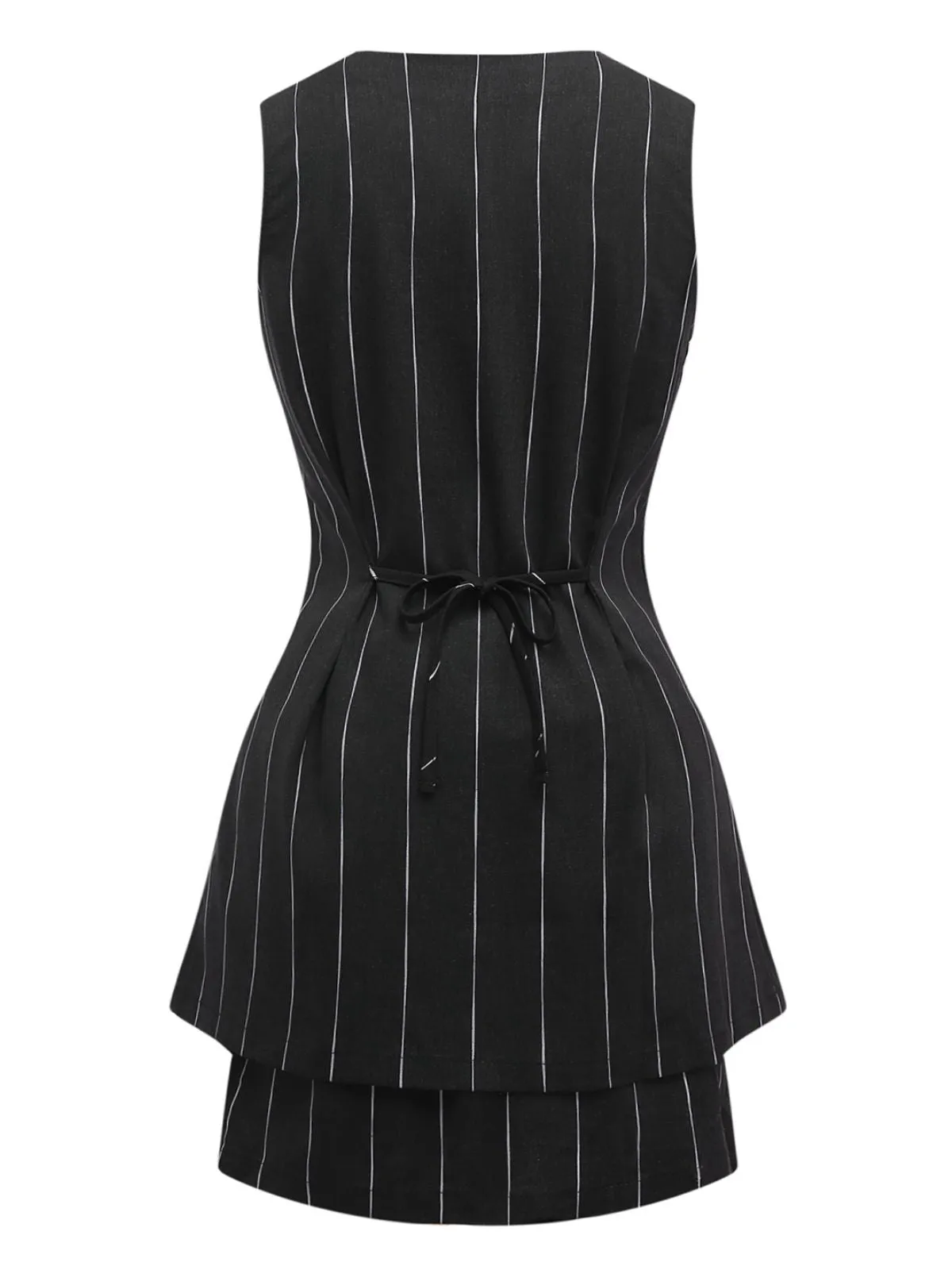 2PCS Black 1960s Pinstripe Pencil Skirt Sleeveless Suit sold by Retro Stage product image thumbnail 2