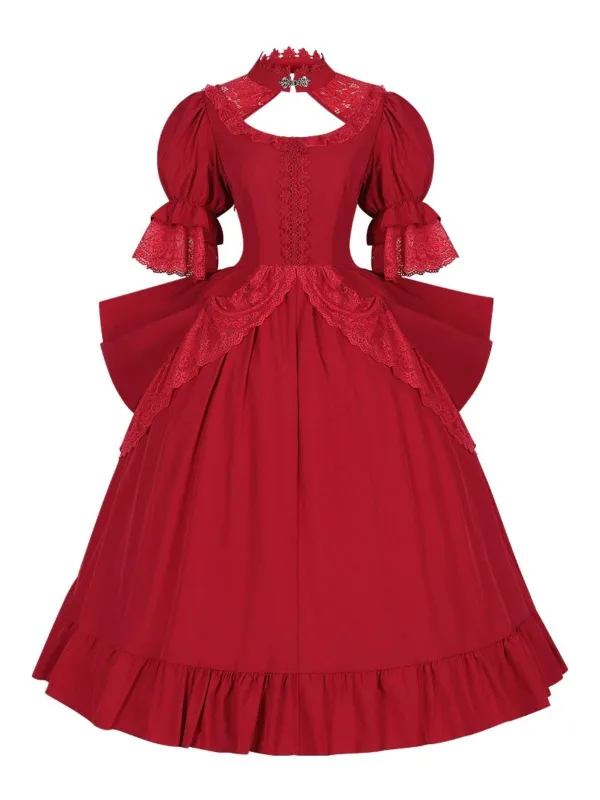 1950s Palace Style Cutout Neck Lace Patchwork Dress sold by Retro Stage